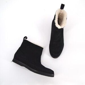 Jenni Kayne Shearling Lined Moc Boots Suede Black Sherpa Women's 38 US 7.5